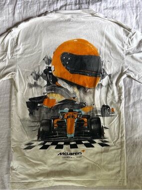 McLaren Men’s White Short Sleeve Tee with Orange Racing Graphic